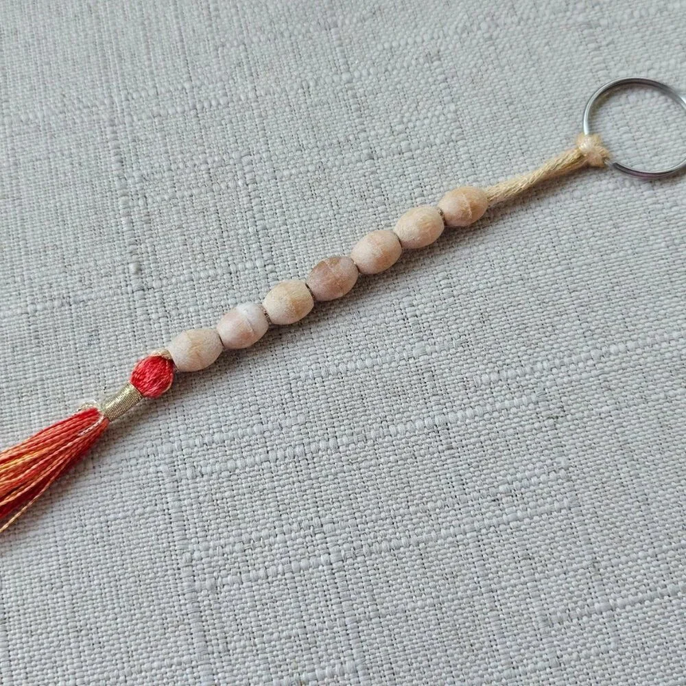 Lot of Keychains Handmade Keys Holder Real Wood Beads Key Chains X 2